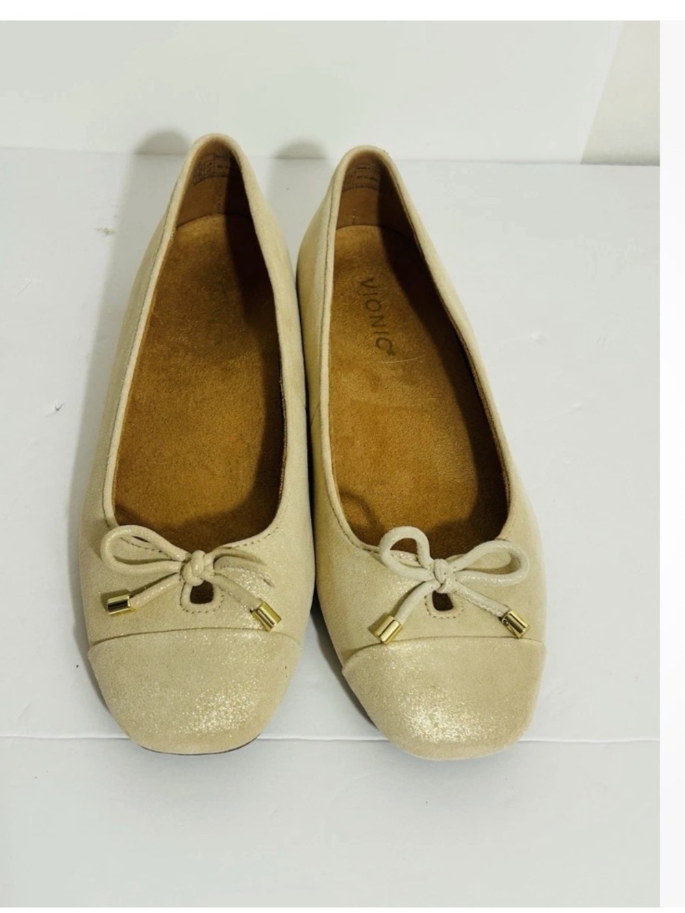 Vionic Champagne Gold Ballet Flats with Bow